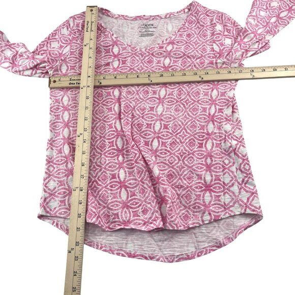 Chicos The Ultimate Tee Size 0 Small Pink & White Geometric Print Knit Stretch - Picture 3 of 4